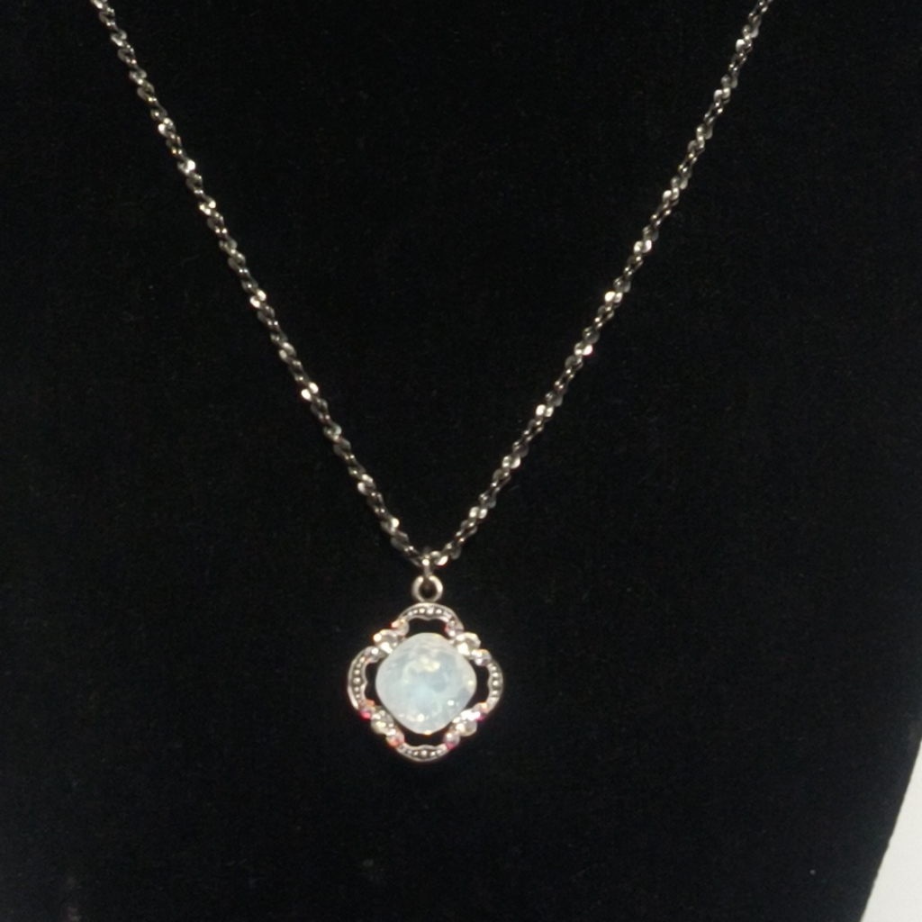 Anne Koplik Eva White Opal Crystal Pendant Silver Plate Necklace